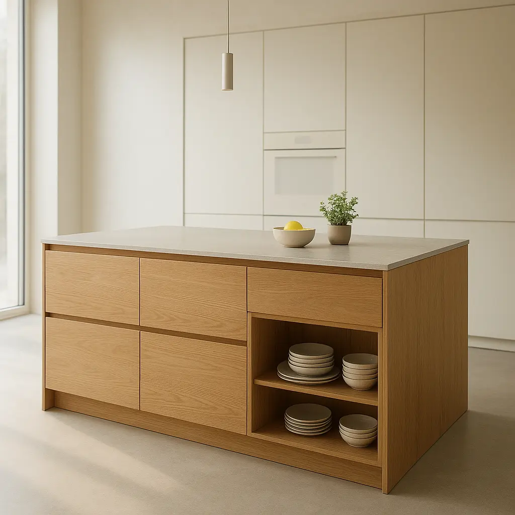 Küche mit massgefertigter Holzinsel